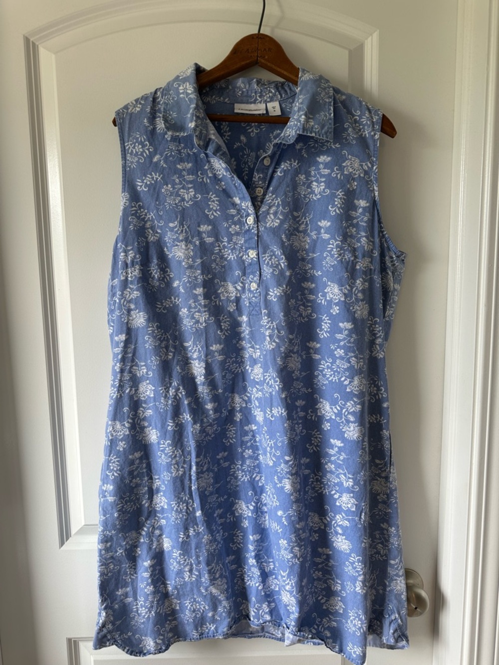 Light Blue Floral Coastal Grandma Dress 100% Cotton